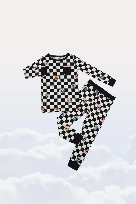 Slumber Pajama Set in Checkered Skull - KID